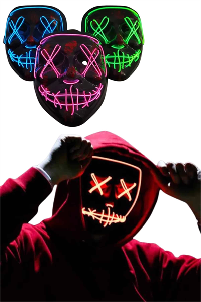 Led Işıklı Neon Maske Cadılar Bayramı Maskesi Korkunç Korku Maskesi