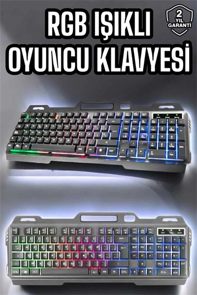 Led Işıklı Oyuncu Klavye Usb Girişli RGB Işıklı Q Klavye Mouse Hediyeli