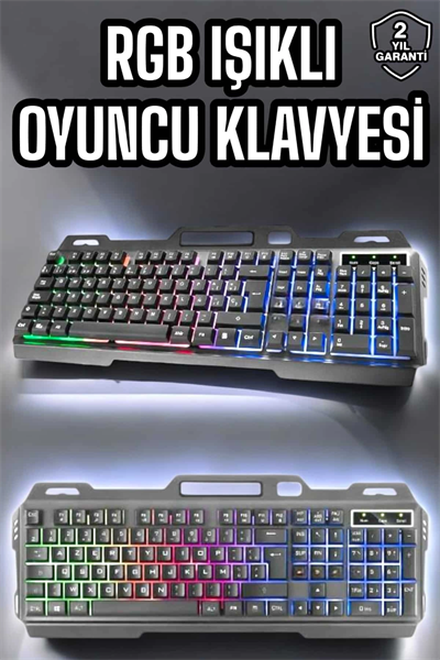 Led Işıklı Oyuncu Klavye Usb Girişli RGB Işıklı Q Klavye Mouse Hediyeli