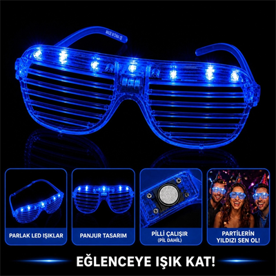 Led Işıklı Panjur Parti Gözlüğü Mavi Renk Shutter Gözlük