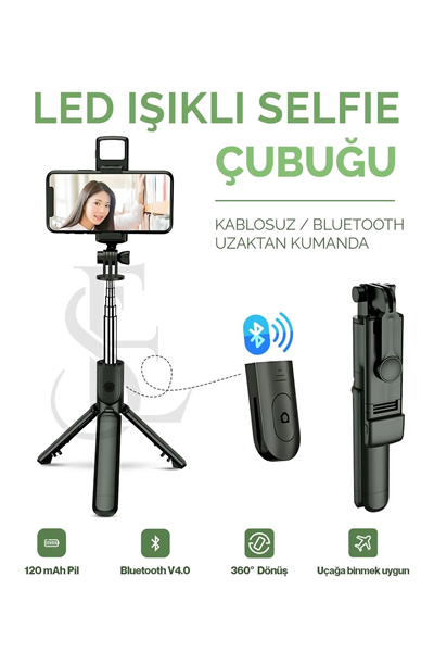 Led Işıklı Selfie Çubuğu Bluetooth Kumandalı Kablosuz Tripot Selfie Monopod Selfie Stick