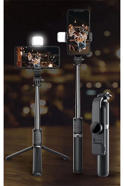 Led Işıklı Selfie Çubuğu Bluetooth Kumandalı Kablosuz Tripot Selfie Monopod Selfie Stick SİYAH