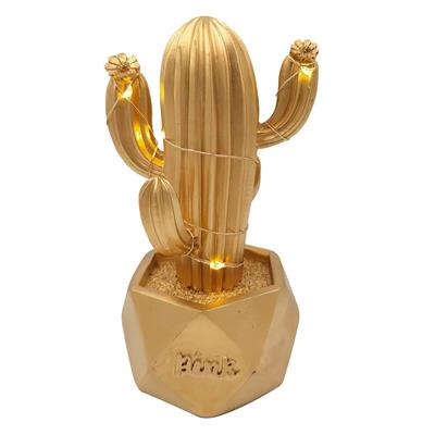 Led Işıklı Sevimli Kaktüs Dekoratif Masa Lambası Mini Biblo Gece Lambası-GOLD (3936)
