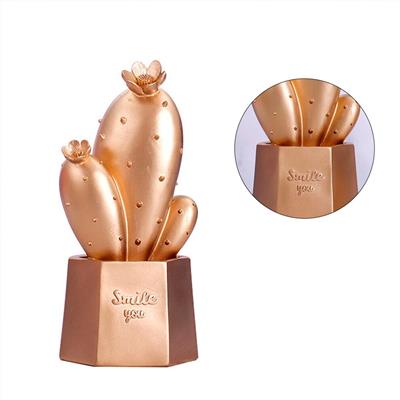 Led Işıklı Sevimli Kaktüs Dekoratif Masa Lambası Mini Biblo Gece Lambası Gold (3936)