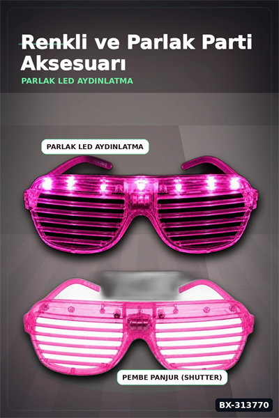 Led Işıklı Shutter Parti Gözlüğü Pembe Renk 1 Adet Pilli Eğlence Aksesuarı BX-313770