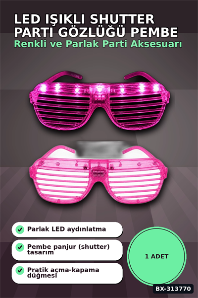 Led Işıklı Shutter Parti Gözlüğü Pembe Renk 1 Adet Pilli Eğlence Aksesuarı BX-313770