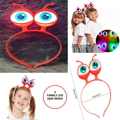 Led Işıklı & Pilli 3 Farklı Modda Yanan Uzaylı Göz Parti Tacı Kırmızı Renk 18x12 Cm