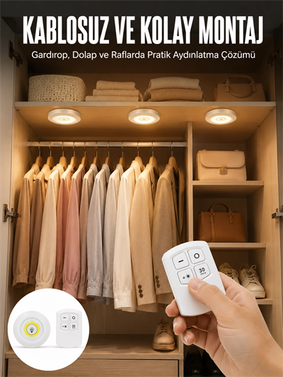 Led Lamba 3lü Uzaktan Kumandalı Yapışkanlı Beyaz Işık (Kopya)