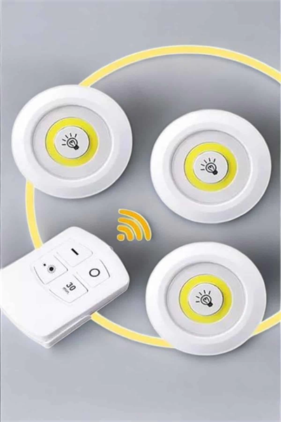 Led Lamba 3lü Uzaktan Kumandalı Yapışkanlı Beyaz Işık