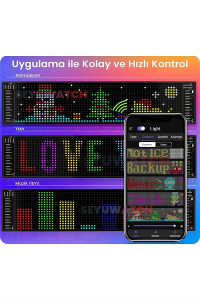 Led Panel Cama Yapışan Telefon Kontrollü Led Ekran Panel 16*64 Led Sayısı