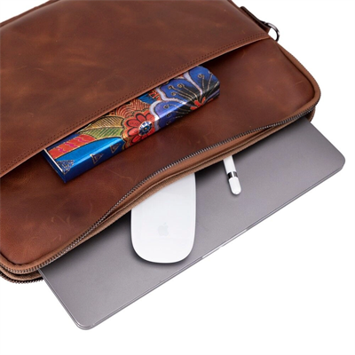 Leeds 14 inç MacBook Ve Pc Uyumlu, Hakiki Deri, El Yapımı Kılıf, Karamel