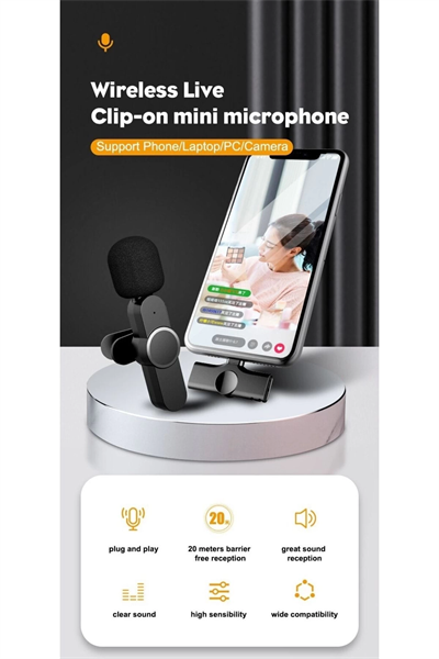 Lightning Girişli Iphone Uyumlu Ikili Kablosuz Yaka Mikrofonu Youtube Facebook Tiktok Vlog