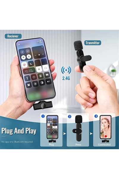 Lightning Girişli Iphone Uyumlu Ikili Kablosuz Yaka Mikrofonu Youtube Facebook Tiktok Vlog