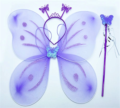 Lila Mor Kelebek Kız Seti – 50 Cm Kelebek Kanadı, Taç Ve Asa
