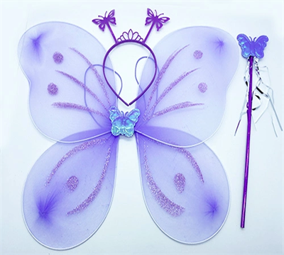 Lila Mor Kelebek Kız Seti – 50 cm Kelebek Kanadı, Taç ve Asa