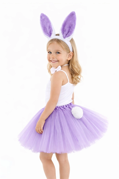Lila Mor Tavşan Kostüm Seti Kız Çocuk – Tütü Etekli 4 Parça