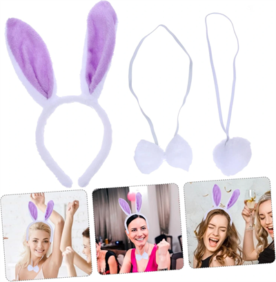 Lila Mor Tavşan Kulak Papyon Kuyruk 3'lü Parti Seti