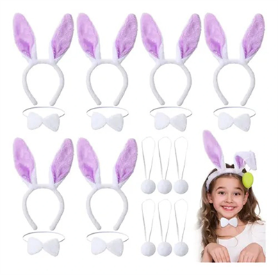 Lila Mor Tavşan Kulak Papyon Kuyruk 3'lü Parti Seti