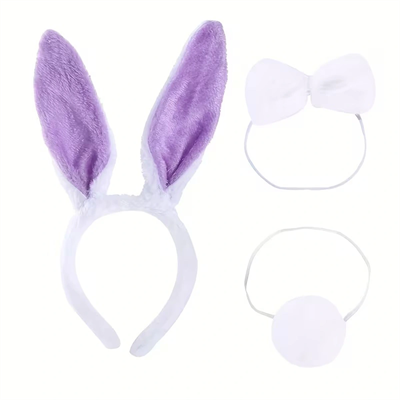 Lila Mor Tavşan Kulak Papyon Kuyruk 3'lü Parti Seti