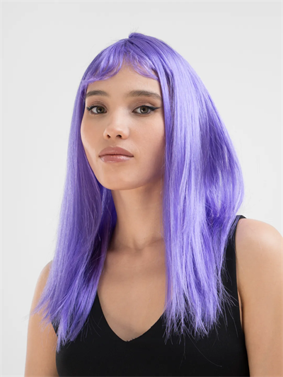 Lila Renk Uzun Düz Parti Peruğu