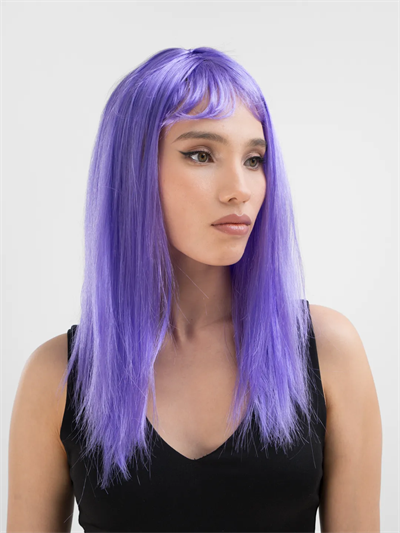 Lila Renk Uzun Düz Parti Peruğu