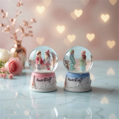 Love Story Mini Kar Küresi - Işıklı - 7x4 cm - Pilli Romantik Hediye