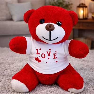 Love Tişörtlü Kırmızı Peluş Ayıcık