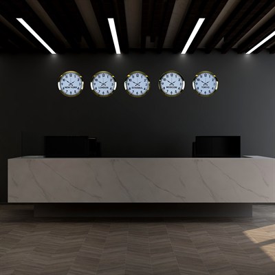 Lüks Premium Gold 5’li Metal 36 cm Dünya Duvar Saatleri