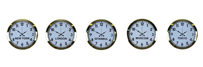 Lüks Premium Gold 5’li Metal 36 cm Dünya Duvar Saatleri