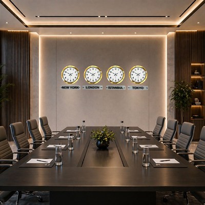 LuxTime Gold Series 36 Cm 4 lü Tabelalı Dünya Duvar Saati