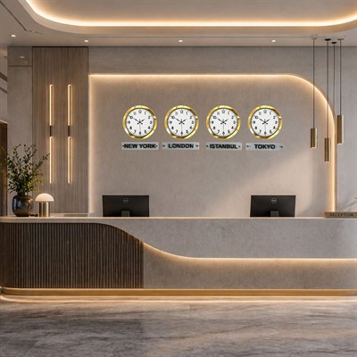 LuxTime Gold Series 36 Cm 4 lü Tabelalı Dünya Duvar Saati