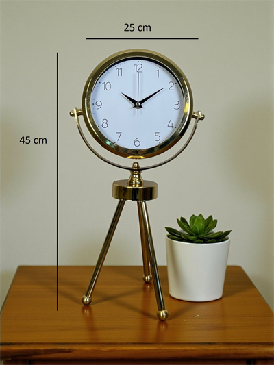 Luxe Glow Gold Üç Ayaklı Metal Masa Saati
