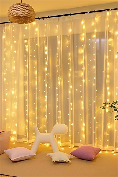 Lw-7 300 Ledli 10 Sarkıt Perde Led Işık, 8 Modlu Uzaktan Kumandalı, 3x3 Metre Peri Telli Led