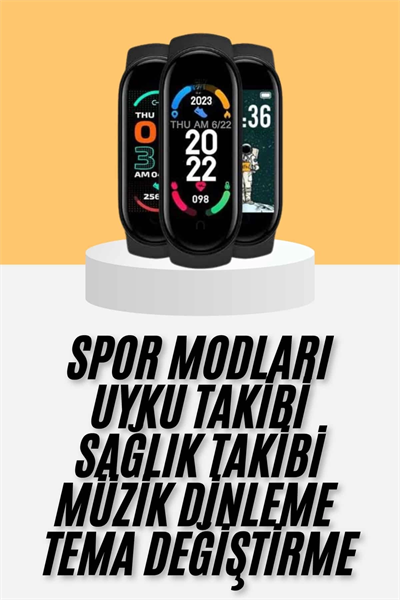 M6 Akıllı Bileklik Siyah Adımsayar Spor Takibi Android ve İOS Uyumlu
