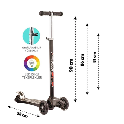 MAXİ TWİST IŞIKLI SCOOTER SİYAH