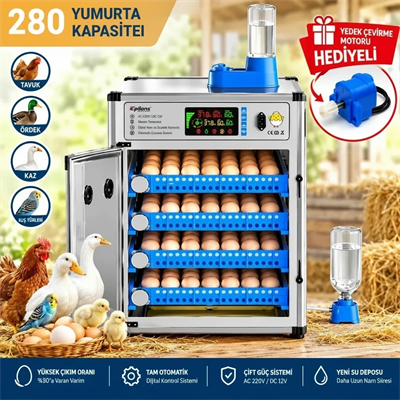 MY280 Kapasiteli Profesyonel Tam Otomatik Kuluçka Makinesi | Çift Nem Kontrol Sistemi, Otomatik Su Tamamlama ve Çevirme
