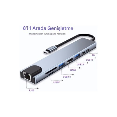MacBook ve Laptop Uyumlu Çok Fonksiyonlu USB-C Dönüştürücü - Alüminyum Gövdeli Hub
