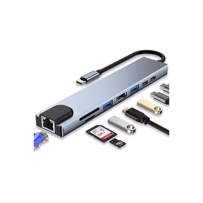 MacBook ve Laptop Uyumlu Çok Fonksiyonlu USB-C Dönüştürücü - Alüminyum Gövdeli Hub