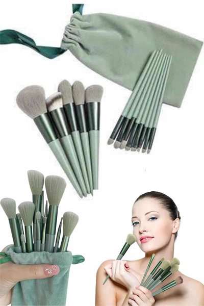 Makyaj Fırça Seti Yeşil 13 Parça Fondöten Fırçası Allık Fırçası Far Fırçası