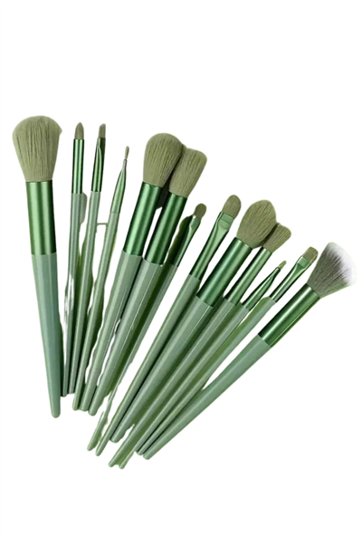 Makyaj Fırça Seti Yeşil 13 Parça Fondöten Fırçası Allık Fırçası Far Fırçası