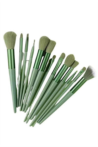 Makyaj Fırça Seti Yeşil 13 Parça Fondöten Fırçası Allık Fırçası Far Fırçası