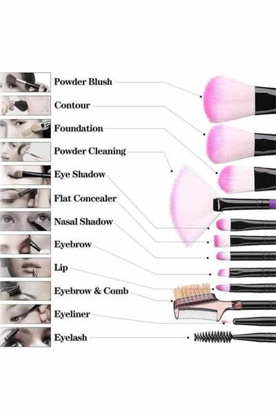 Makyaj Fırçası 12 Parça Set Yumuşak Uçlu Göz Makyajına Uygun Hafif ve Taşınabilir Çanta