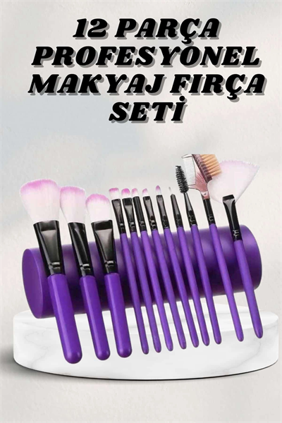 Makyaj Fırçası 12 Parça Set Yumuşak Uçlu Göz Makyajına Uygun Hafif ve Taşınabilir Çanta