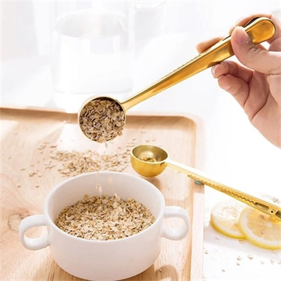 Mandallı Kahve Ölçü Kaşığı Gold Çok Fonksiyonlu Paslanmaz Çelik Kaşık Bx40