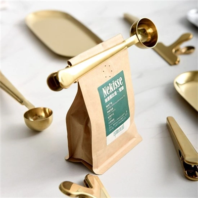 Mandallı Kahve Ölçü Kaşığı Gold Çok Fonksiyonlu Paslanmaz Çelik Kaşık Bx40