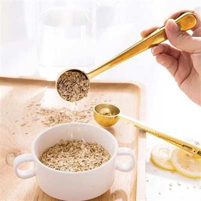 Mandallı Kahve Ölçü Kaşığı Gold Çok Fonksiyonlu Paslanmaz Çelik Kaşık (3936)