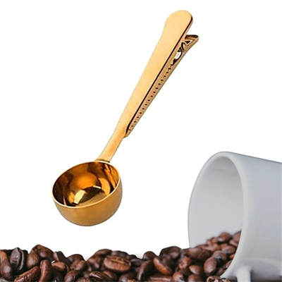 Mandallı Kahve Ölçü Kaşığı Gold Çok Fonksiyonlu Paslanmaz Çelik Kaşık Bx40