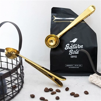 Mandallı Kahve Ölçü Kaşığı Gold Çok Fonksiyonlu Paslanmaz Çelik Kaşık Bx40