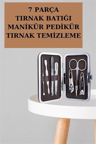 Manikür Pedikür Seti 7 Parça Tırnak Makası Kaş Makası Cımbız Çantalı