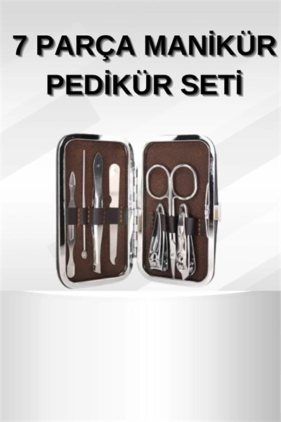 Manikür Pedikür Seti 7 Parça Tırnak Makası Kaş Makası Cımbız Çantalı